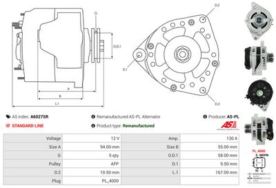 GENERATOR / ALTERNATOR AS-PL A6027SR 4