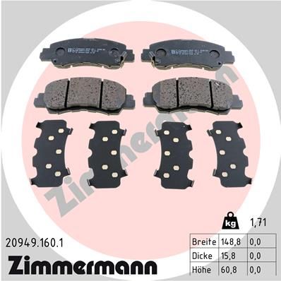 Комплект тормозных колодок, дисковый тормоз ZIMMERMANN 20949.160.1 для MITSUBISHI ECLIPSE	CROSS