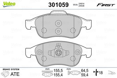 Комплект тормозных колодок, дисковый тормоз VALEO 301059 для RENAULT KAPTUR