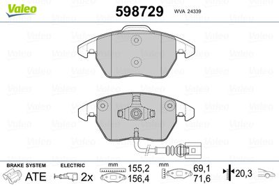 Комплект тормозных колодок, дисковый тормоз VALEO 598729 для ALFA ROMEO BRERA