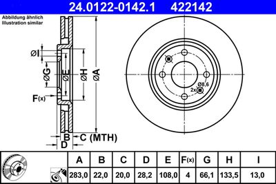 Тормозной диск ATE 24.0122-0142.1 для PEUGEOT 405