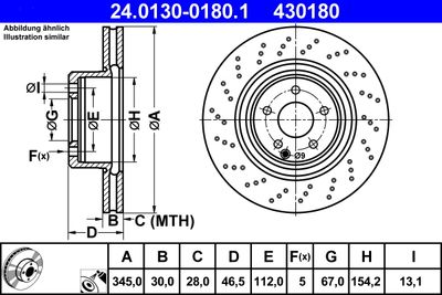 Тормозной диск ATE 24.0130-0180.1 для MERCEDES-BENZ SLK