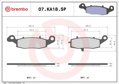 Komplet kočnih obloga, disk kočnica BREMBO 07KA18SP