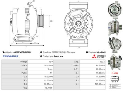 GENERATOR / ALTERNATOR AS-PL A5225MITSUBISHI 4