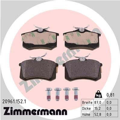 Комплект тормозных колодок, дисковый тормоз ZIMMERMANN 20961.152.1 для RENAULT MODUS