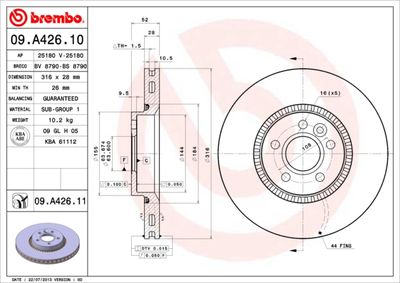 Тормозной диск BREMBO 09.A426.11 для FORD S-MAX
