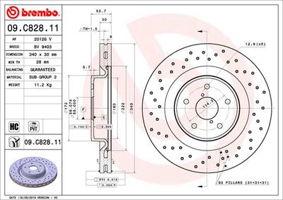 Тормозной диск BREMBO 09.C828.11 для SUBARU WRX