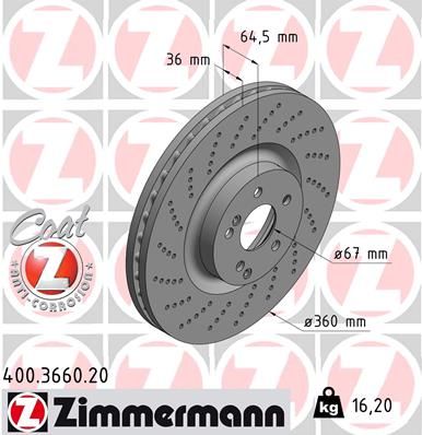 Тормозной диск ZIMMERMANN 400.3660.20 для MERCEDES-BENZ SLC