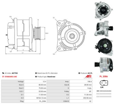 GENERATOR / ALTERNATOR AS-PL A6776S 4