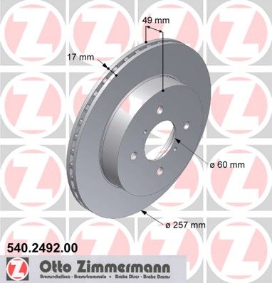 Тормозной диск ZIMMERMANN 540.2492.00 для SUZUKI IGNIS