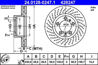 Тормозной диск ATE 24.0128-0247.1 для PORSCHE BOXSTER