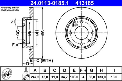 Тормозной диск ATE 24.0113-0185.1 для PEUGEOT 206+