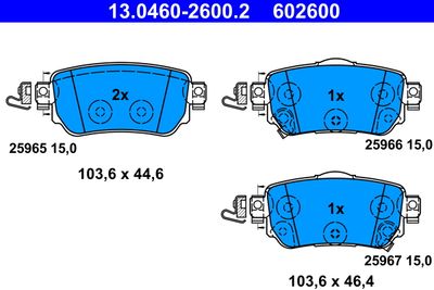 Комплект тормозных колодок, дисковый тормоз ATE 13.0460-2600.2 для RENAULT KADJAR