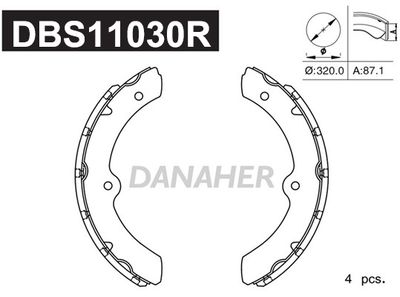 DANAHER DBS11030R Ремкомплект барабанных колодок  для TOYOTA PREVIA (Тойота Превиа)
