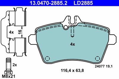 Комплект тормозных колодок, дисковый тормоз ATE 13.0470-2885.2 для MERCEDES-BENZ A-CLASS