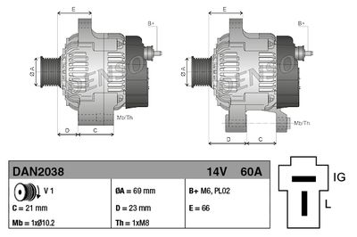 Generator DENSO DAN2038 för KUBOTA