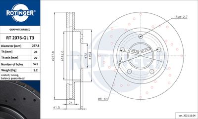 спирачен диск ROTINGER RT 2076-GL T3