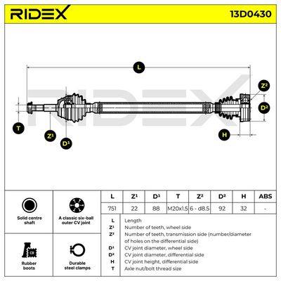 полуоска RIDEX 13D0430
