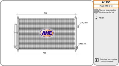 Конденсатор, кондиционер AHE 43151 для NISSAN X-TRAIL