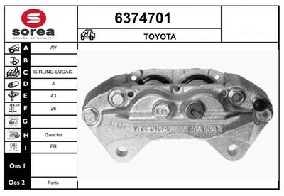 STARTCAR 6374701 Тормозной суппорт для TOYOTA HILUX VII Пикап (_N1_, _N2_, _N3_) 2.5 D-4D 4WD (KUN25_)