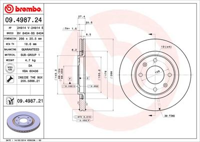 Тормозной диск BREMBO 09.4987.24 для PEUGEOT 305