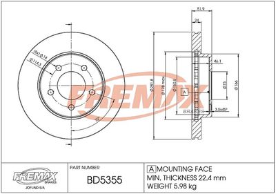 Тормозной диск FREMAX BD-5355 для DODGE INTREPID