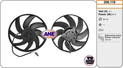 Вентилятор, охлаждение двигателя AHE 306.119 для LANCIA ZETA