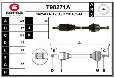 EAI T98271A Полуось в сборе  для NISSAN PRIMERA Hatchback (P11) 2.0 16V