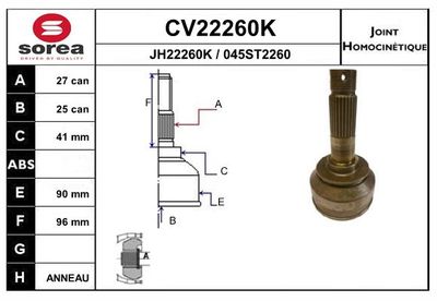 EAI CV22260K ШРУС для VW K (Фольксваген_ K)