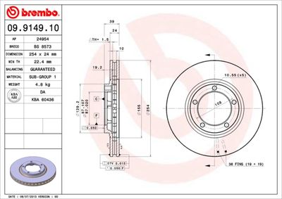 Тормозной диск BREMBO 09.9149.10 для MITSUBISHI DELICA