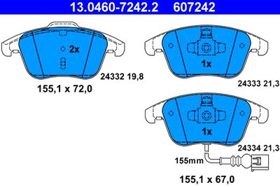 Комплект тормозных колодок, дисковый тормоз ATE 13.0460-7242.2 для SEAT ALHAMBRA