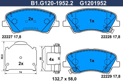 Комплект тормозных колодок, дисковый тормоз GALFER B1.G120-1952.2 для KIA STONIC