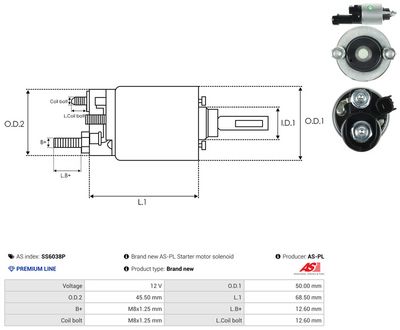 AS-PL - Elektromagnetický spínač, štartér HONDA , SS6038P