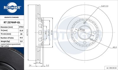 спирачен диск ROTINGER RT 2374HP-GL