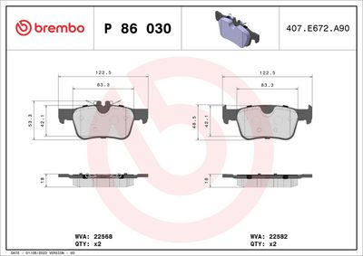 Комплект тормозных колодок, дисковый тормоз P 86 030