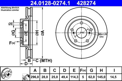 Тормозной диск ATE 24.0128-0274.1 для TOYOTA AVALON