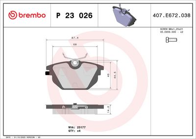 Комплект тормозных колодок, дисковый тормоз P 23 026