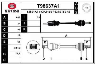 EAI T98637A1 Полуось в сборе  для KIA PRO CEED (Киа Про кеед)