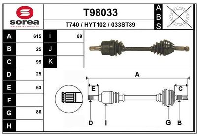 Приводной вал EAI T98033 для HYUNDAI SONATA