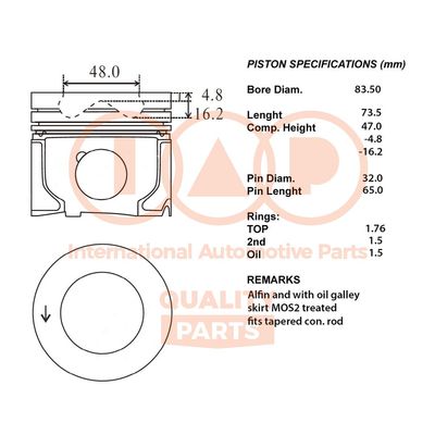 Поршень IAP QUALITY PARTS 100-14091 для JAGUAR E-PACE