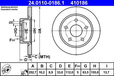 Тормозной диск ATE 24.0110-0186.1 для FORD SIERRA