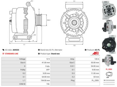 GENERATOR / ALTERNATOR AS-PL A6932S 4