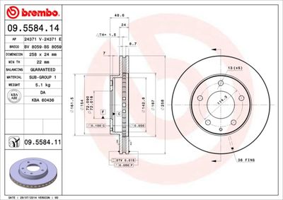 Тормозной диск BREMBO 09.5584.11 для MAZDA PREMACY