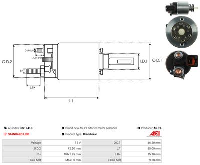 Elektromagnetický spínač, štartér AS-PL SS1041S