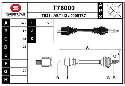 Приводной вал EAI T78000 для AUSTIN METRO