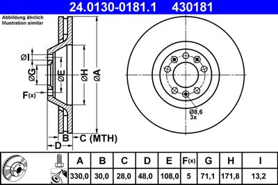 Тормозной диск ATE 24.0130-0181.1 для CITROËN C6