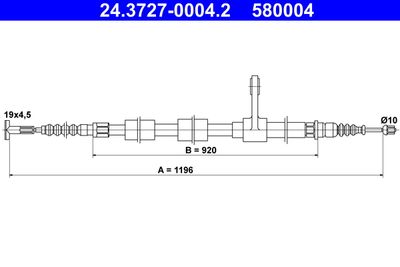Тросик, cтояночный тормоз ATE 24.3727-0004.2 для ALFA ROMEO GT