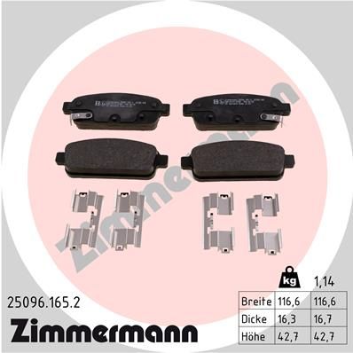 ZIMMERMANN 25096.165.2 Тормозные колодки и сигнализаторы  для CHEVROLET  (Шевроле Траx)