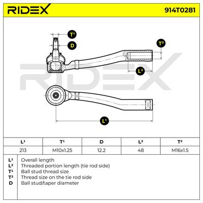 накрайник на напречна кормилна щанга RIDEX 914T0281