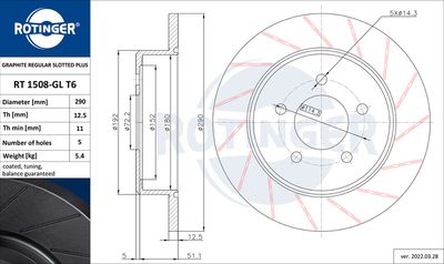 Tarcza hamulcowa ROTINGER RT 1508-GL T6